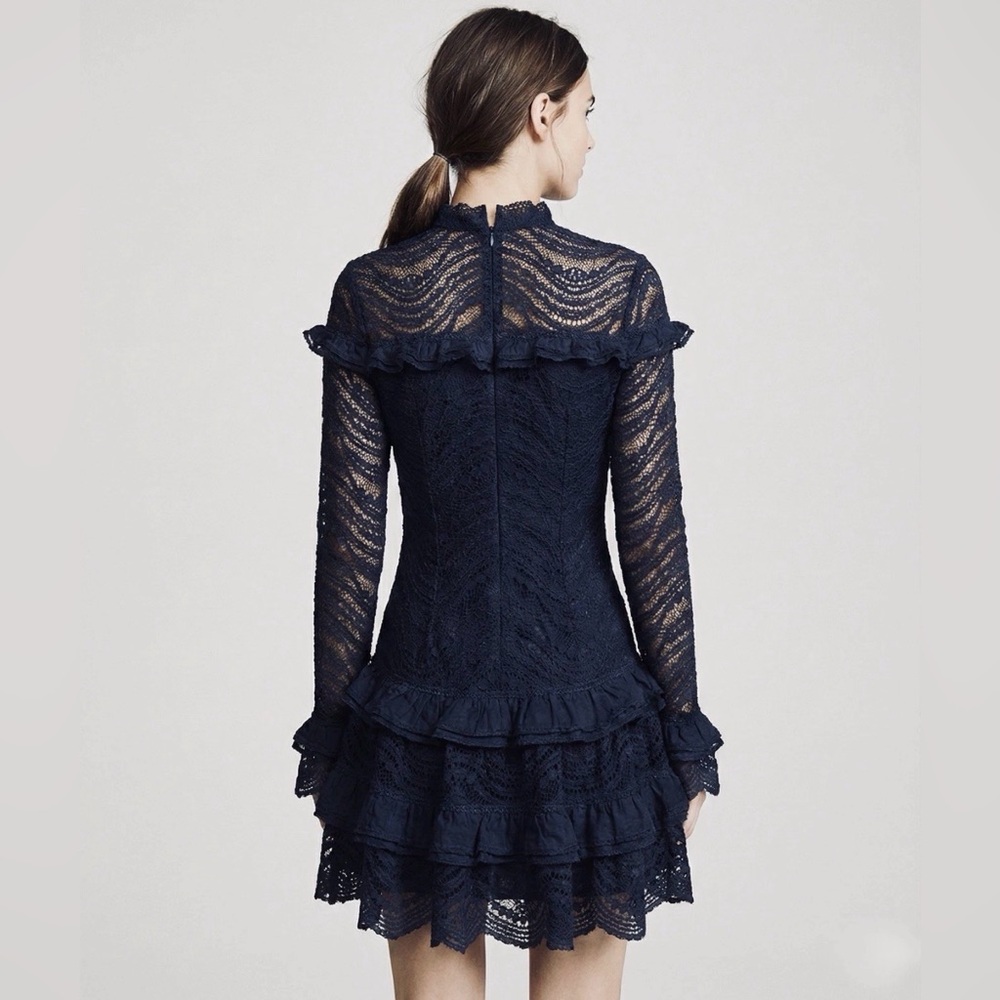 Jonathan Simkhai Red Lace Ruffle Mini Dress Long Sleeve Scallop Cocktail XS sz2 - Picture 11 of 15
